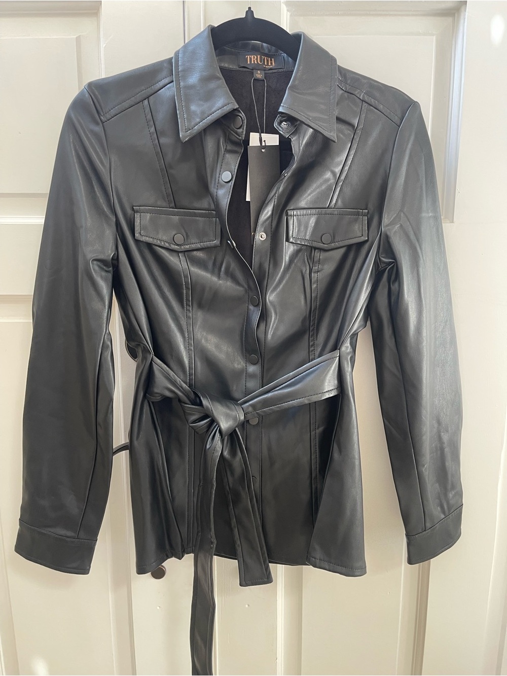 Truth Black Faux-Leather Belted Jacket - Picture 3 of 11